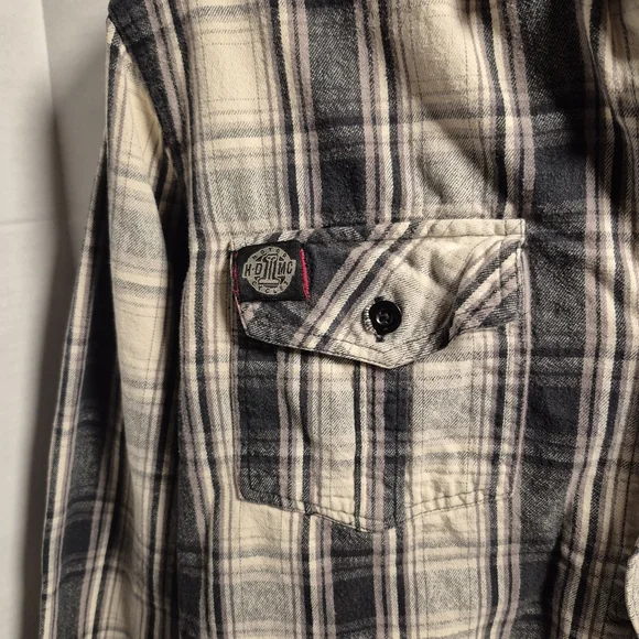 Harley Davidson Men's Black Plaid Long Sleeve Button Down Flannel Shirt SZ LG - Picture 2 of 10